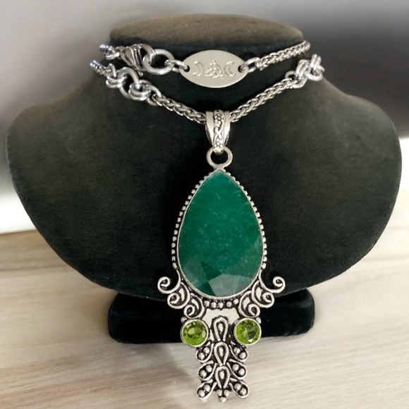 925 sterling silver overlay green emerald & peridot stones boho silver necklace - Picture 6 of 13